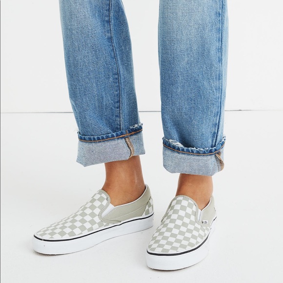 mint checkered slip on vans